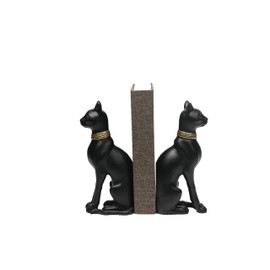 Comfy Hour Farmhouse Collection Polyresin Solid Heavy Set of L/R Egyptian Cats Art Bookends, 1 Pair, Black