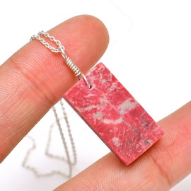 GEMKORA Real Thulite Raw Crystal Pendant Necklace, Natural Gemstone, Flat Bars, Rough Crystal, Healing Stone, Gift for Women Jewellery Length 18 inch