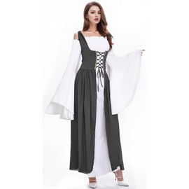Aiysiyu Renaissance Dress Women Medieval Dress Renaissance Costumes for Women Renaissance Fair Dress (Black,S/M)