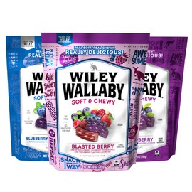 Wiley Wallaby Licorice 10 Ounce Variety Pack - Blueberry Pomegranate, Huckleberry, & Blasted Berry Gourmet Australian Style Soft & Chewy Licorice Candy, 3 Pack