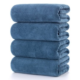 Lumimi Face Towels, Set of 4, Smoky Blue, Approx. 13.8 x 29.5 inches (35 x 75 cm), Fluffy, Water Absorbent, Hotel Specifications, Large, Soft, Absorbent and Quick Drying, Beauty Towel, Commercial Use,