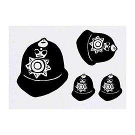 4 x 'Police Helmet' Temporary Tattoos - Water Resistant, Skin-Safe, Non-Toxic Transfers, Mixed Sizes (TO00011226)