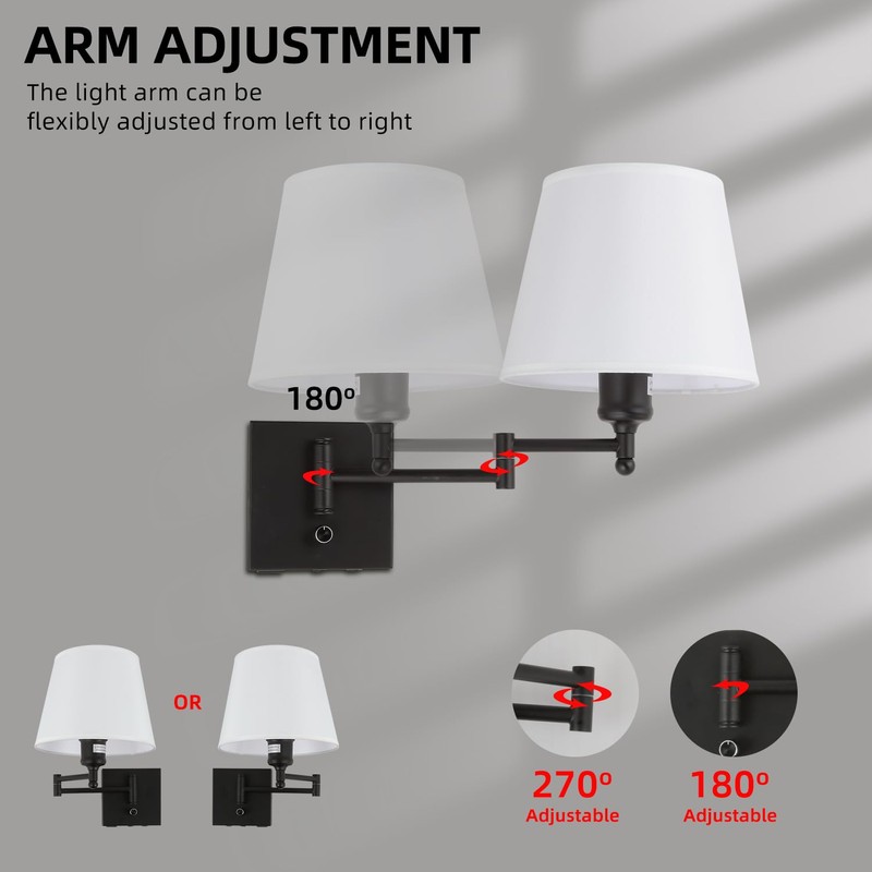 Bedside Wall Mount Light with Dimmable Switch and USB C+A