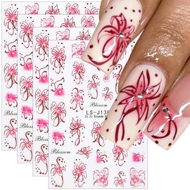 Spring Summer Lily Flower Nail Stickers Flowers Nail Art Sticker White Pink Lilies Flower Stickers for Nails Design Blooming Lilies Floral Nail Decals for Women Nails Supplies Manicure Accessories