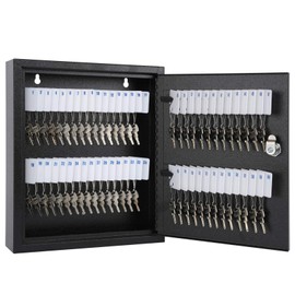KYODOLED Key Storage Lock Box with Key,Locking Key Cabinet,Key Management Wall Mount with Key Lock,60 Key Hooks & Tags Key Labels,Black