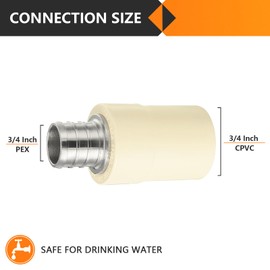10-Pack HeSun 3/4-Inch CPVC Transition Coupling, 3/4" PEX x 3/4" CPVC Brass Crimp Pex Fittings, ASTM F1807(PEX1807342)