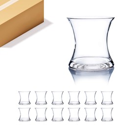 WGV Unique Bouquet Vase Bulk, 5.5" W, 6" H, Clear Short Hurricane Concaved Neiman Glass Floral Container, Home Wedding Event Decor, 12 Pieces (VHV0606)