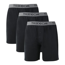 TREDECIM Men’s Organic Cotton Classics Knit Boxers Shorts Comfort Relaxed Underwear 3 Pack (BLACK, Medium)