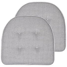 TRP Lightweight U Shaped Supportive Memory Foam Fill Indoor Outdoor Patio Chair Cushions Set of 2 | Pretty Checkered Pattern Grey & White Color Nonslip Texture Soft Comfy All Weather 16" X 17"