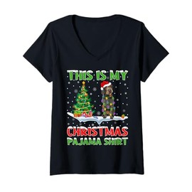 Womens German Wirehaired Pointer Dog This Is My Christmas Pajama V-Neck T-Shirt