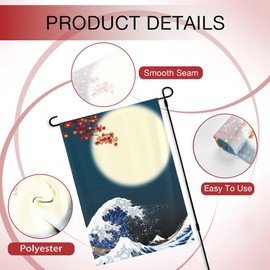 Axxitude Janpanese Waves Moon Garden Flag 12x18 Inch Decorative Flags Small Vertical Double Sided Holiday Farmhouse Seasonal Decor for Yard