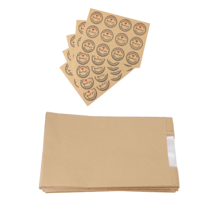 50PCS Bread Bag Kraft Paper Transparent Window Baked Food Packaging
