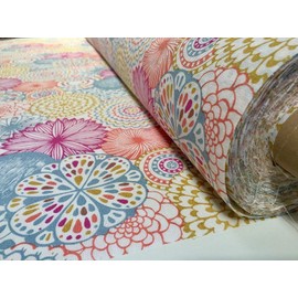 Pink Flowers & Leaves Floral Mandala Fabric Curtain Material - Floral Print Textile for Upholstery Curtains Home Decor Dress Making - 138cm Wide (1 Metre)