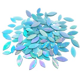 KALUCION 120 Pcs Iridescent Aqua Mosaic Tiles, Hand Cut Stained Glass Petals, Floral Mosaic Tiles, Tiffany Glass Flower Petals Supplies Kit for Mosaics and Crafts, Mixed Sizes