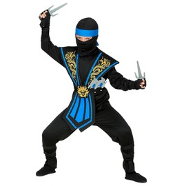 NET TOYS Trendy Ninja Costume with Weapons - Blue/Black 158, 11-13 Years - Mysterious Boys Fancy Dress Shinobi with Weapon Set