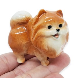 WitnyStore Tiny 1¾" Brown Standing Pomeranian Pom Dwarf Spitz Dog Figurine - Miniature Hand Made Painted Ceramic Dogs Puppy Canine Animals Cute Porcelain Decorative Collectible Figures Décor Gifts