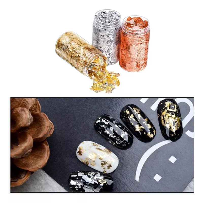 Variable 3 Botellas Hojuelas De Lámina De Oro Uñas, Joyería
