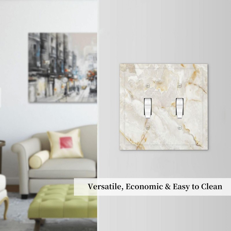 ybclf White Gold Marble Light Switch Cover 2 Gang Double