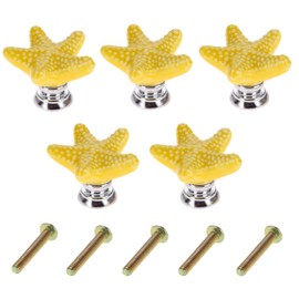 MUXSAM Fashion Starfish Design Ceramic Door Knobs Handles Cabinet Cupboard Drawer Pulls (5Pcs, Yellow)