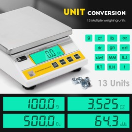 CGOLDENWALL 10kg x 0.1g Digital Precision Electronic Balance Laboratory Lab Scale Industrial Weighing and Counting Scale Table Top Scale g/ct/lb/oz/DWT/tl Multi-Units Switchable (10000g, 0.1g)
