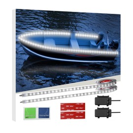 Battery Operated Marine Submersible Boat Lights Strip, 2 Pcs 4FT 9V IP68 Waterproof White Kayak Paddle Board Lights, Boat Interior Deck Courtesy Gunnel Cabin Light for Fishing Pontoon Canoe Golf Cart