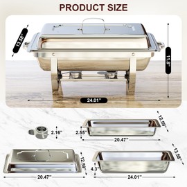 8QT Chafing Dishes for Buffet, Chafing Dish Set, High Grade Stainless Steel Chafers and Buffet Warmers Sets for Parties, Wedding, Birthday, Rolled-Edge Design with Silver