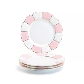 Grace's Teaware Grace Teaware 8" Pink Gold Scallop Fine Porcelain Dessert Plate Set of 4