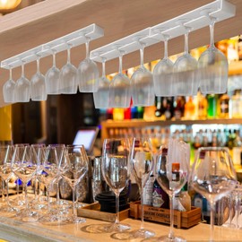 AQJUNONG 4 Pack Wine Glass Rack, No Drilling Under Cabinet Stemware Rack Organizer Hanger for Bar and Kitchen Cabinet (Classic White)