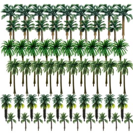 Woohome Pack of 60 Model Building Trees, Miniature Palm Tree, Plastic, Mini Palm Tree, Coconut Plastic for DIY Landscape, Garden Decoration, Model Landscape