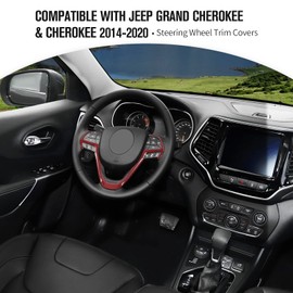 JeCar Steering Wheel Trim Cover Interior Decoration Trim Kit for 2014-2020 Jeep Grand Cherokee & Jeep Cherokee, Red Carbon Fiber