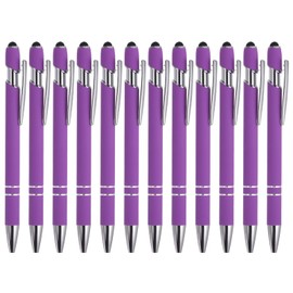 PATIKIL Ballpoint Pen with Stylus Tip, 12 Pack 2 in 1 Metal Pen Black Ink 1.0mm Medium Point Stylus Pen for Touch Screens Style 1, Purple