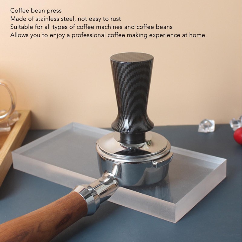 Coffee Hand Tamper 53mm Stainless Steel Balanced Base Carbon Fiber