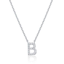 PAVOI 14K White Gold Plated Cubic Zirconia Initial Necklace | Letter Necklaces for Women | B Initial