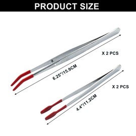 Murtenze 4PCS Tweezers with Rubber Tips Stainless Steel Tweezers PVC Coated Set, Rubber Flat Tip Tweezer Long Bent Tweezers for Crafts Stamps Beads Jewelry Tools(Set 2)
