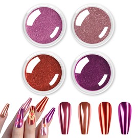 Allstarry Pink Chrome Nail Powder, Metallic 4 Colors Valentines Nails Powder Mirror Effect Manicure Pigment Pink Red Chrome Powder Glitter Dust Pink Gifts for Women Valentines Nail Art
