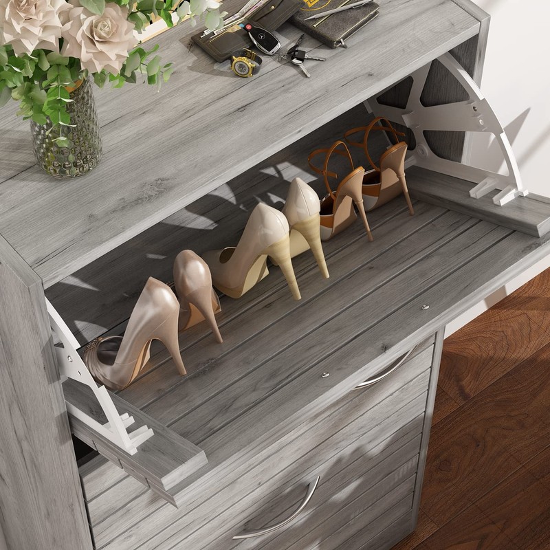 ECACAD 3-Drawer Shoe Storage Cabinet with Ventilate Doors, Wood 3-Tier