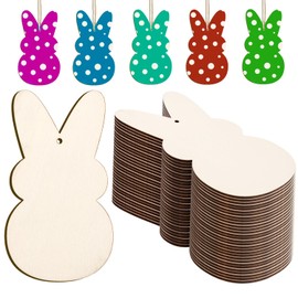 30Pcs 3.5" Wooden Easter Ornaments to Paint Spring Decoration Happy Easter Cutouts, DIY Blank Rabbit Bunny Ornament for Home Crafts Hanging