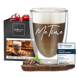 ElbFuchs® Double-walled latte macchiato glass, ME TIME, 1 x 350 ml, perfect gift idea, ideal as a thermal glass for cappuccino, coffee glasses, tea glasses