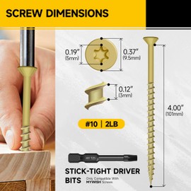 97Pcs Wood Screws #10 x 4 2lb Box Long Screws, Trailer Deck Screws 4 inch, T25 Screws Torx Screws Drive Head, Outdoor Construction Screws, Rust Resistant, Epoxy Coated, Exterior Screw, Tan by Mywish