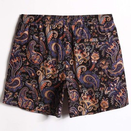 MaaMgic Men's Short Swimming Shorts 4 Way Stretch Board Shorts Quick-Drying with Mesh Lining and Adjustable Drawstring Reusable, Paisley Black Gold Purple