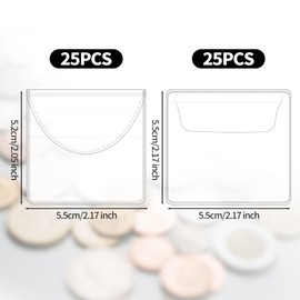 Gosknor 50pcs Single Pocket Coin Sleeves, 2.2 Inch Individual Coin Holders Clear PVC Coin Case Protectors Small Pouches for Jewelry Storage Coin Wrapper Currency Bills Collectors (Rectangle, Round)