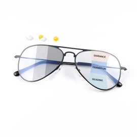 PEEPAI Photochromic Progressive Multifocus Reading Glasses UV400 Aviator Sun Readers Computer Anti Blue Light Glasses for Men Women 3.5