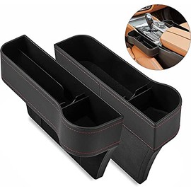 VLATUO Car Seat Gap Filler Organizer 2 Pack Front Seat Storage Box with Cup Holder Multifunctional Pu Leather Auto Console Side Storage Box for Cellphones Keys Cards Wallets Sunglasses
