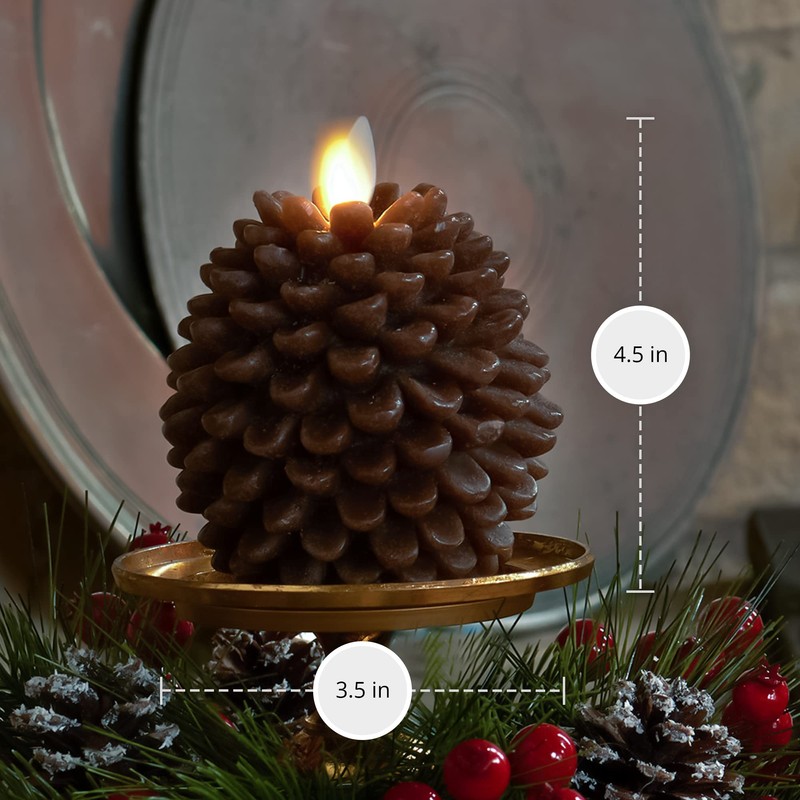 Luminara Pinecone Flameless Candles Chalky Brown Finish Pine Cone Figural,