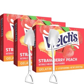 Candy Freezer Welch'$ Gelatin Dessert Mix - 3.99 oz Boxes (Pack of 3) - With Mini Shovel Spoons (Strawberry Peach) - Metal Spoons