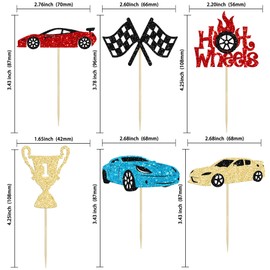 24Pcs Race Car Cupcake Toppers Glitter Traffic Light Steering Wheel Trophy Flag Racing Car Cupcake Pick Decorations for Let's Go Racing Sports Theme Baby Shower Boys Birthday Party