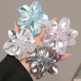 Flower Hair Clips for Women, 4 Pcs Clear Color Hawaiian Flower Hair Claw Clips, Sparkly Cute Large Hibiscus Hair Claw Decorative Accessories For Thick and Thin Hair
