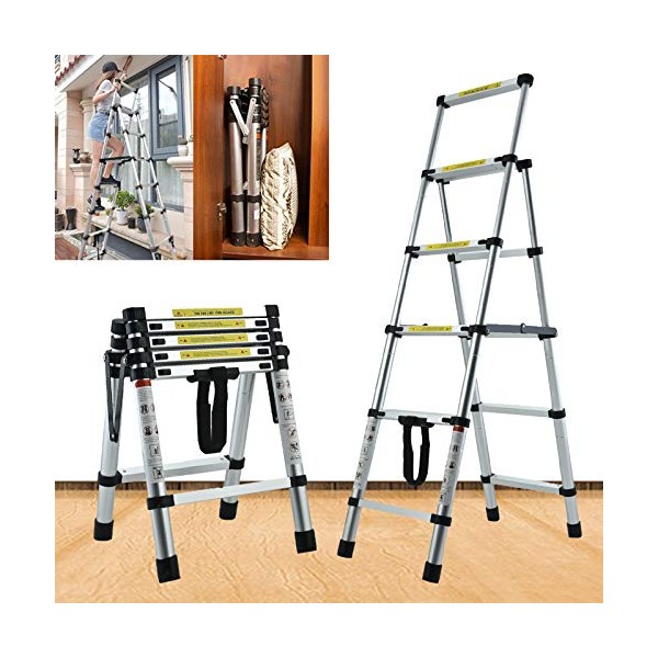 4+5 Step Ladder Telescoping Ladder 4.5FT Portable Multi-Purpose Folding Ladder