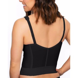 EXQUISITE FORM 5107530 Fully Slimming Wireless Back & Posture Support Longline Bra with Front Closure, Band Size=38, 16C Black