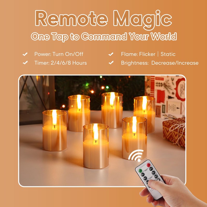 Girimax Gold Glass Flameless Votive Candles with Remote Timer, Real